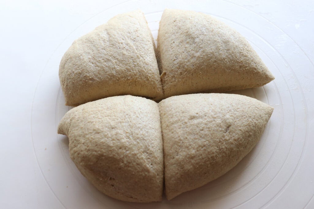 Fresh Milled Soft Pretzel Bite dough divided into 4 pieces