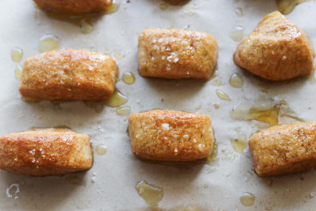 Fresh Milled Soft Pretzel Bites covered in garlic butter and salt
