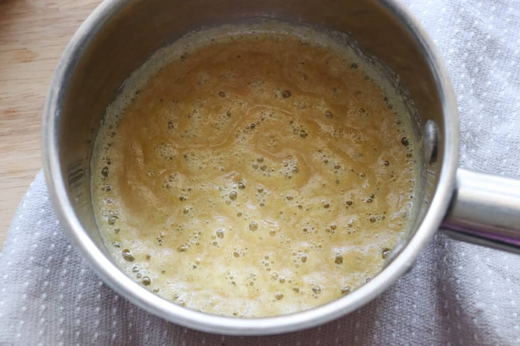 flour in a saucepan that has been cooked for the cheese dip for Fresh Milled Soft Pretzel Bites