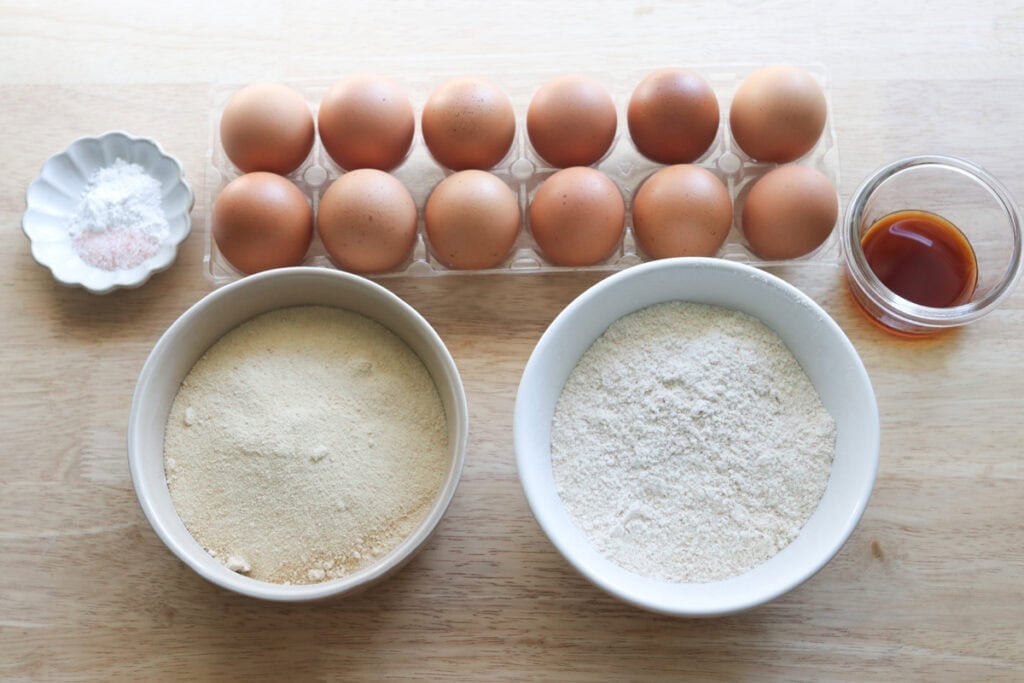 Ingredients to make freshly milled angel food cake