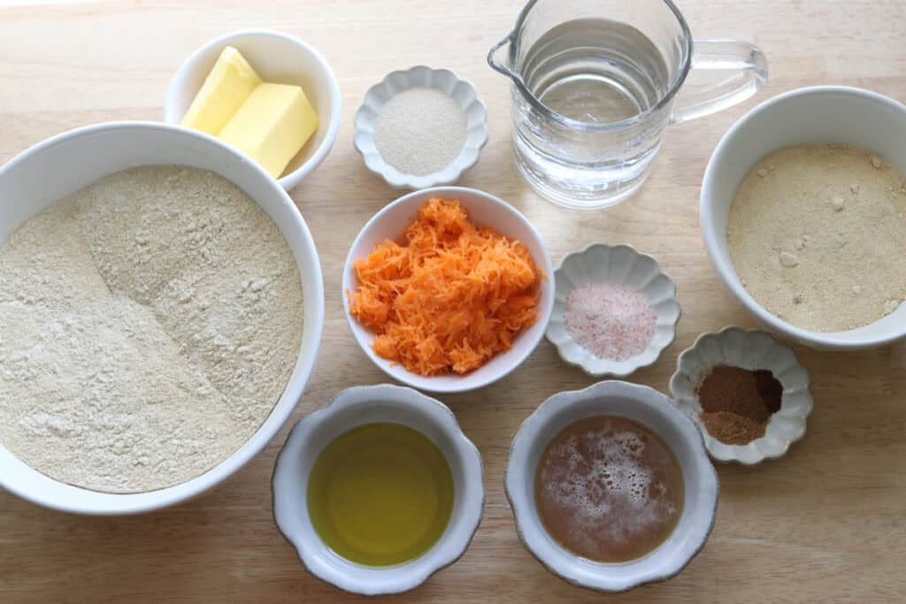 ingredients to make Fresh milled carrot cake cinnamon rolls