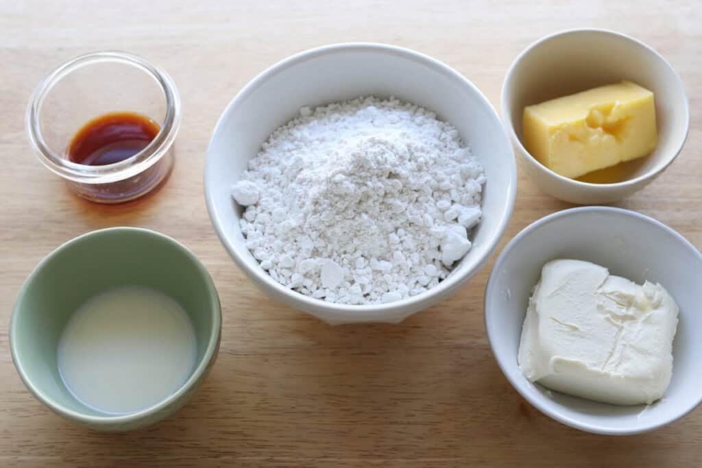 ingredients to make the icing for Fresh milled carrot cake cinnamon rolls
