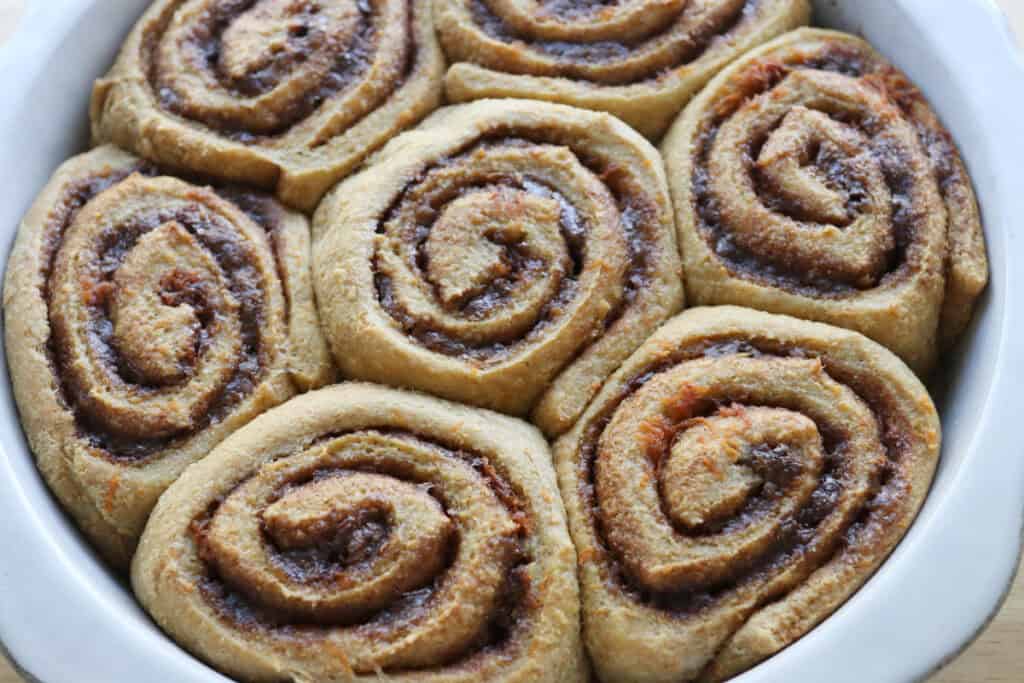 Fresh milled carrot cake cinnamon rolls that have been baked