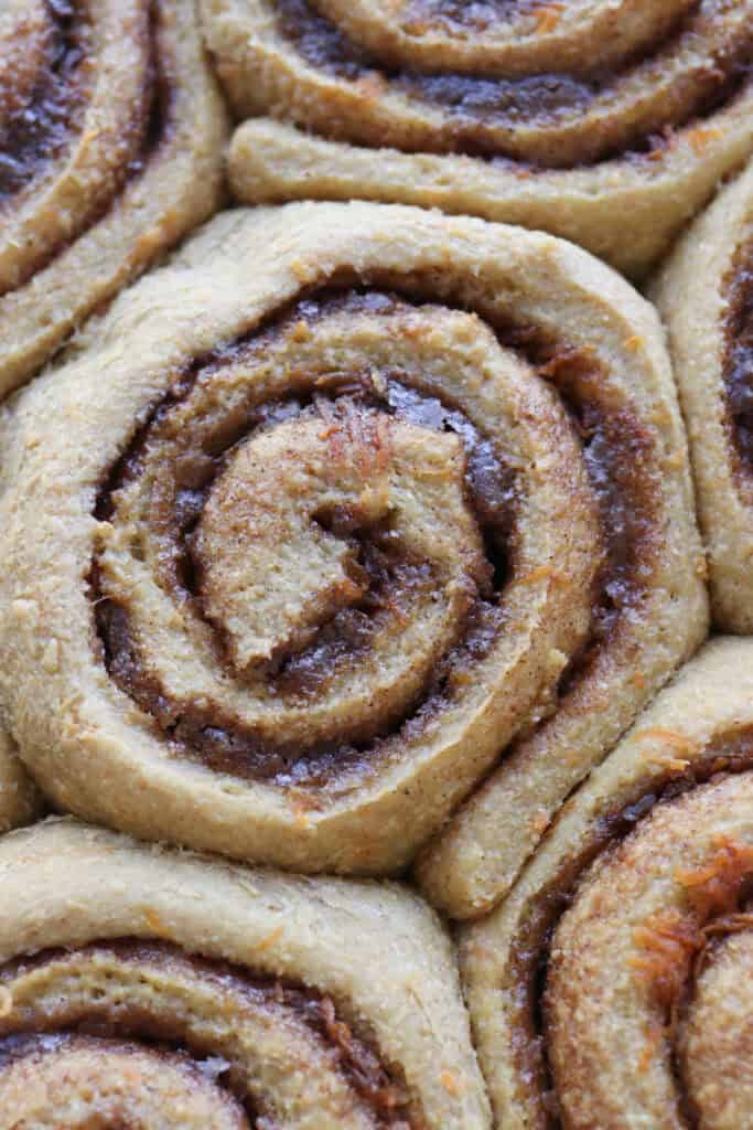 Fresh milled carrot cake cinnamon rolls with cinnamon sugar filling