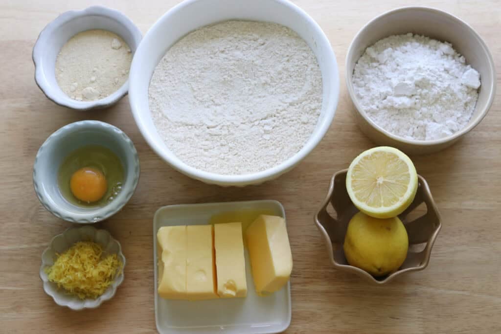 ingredients to make fresh milled glazed lemon cookies