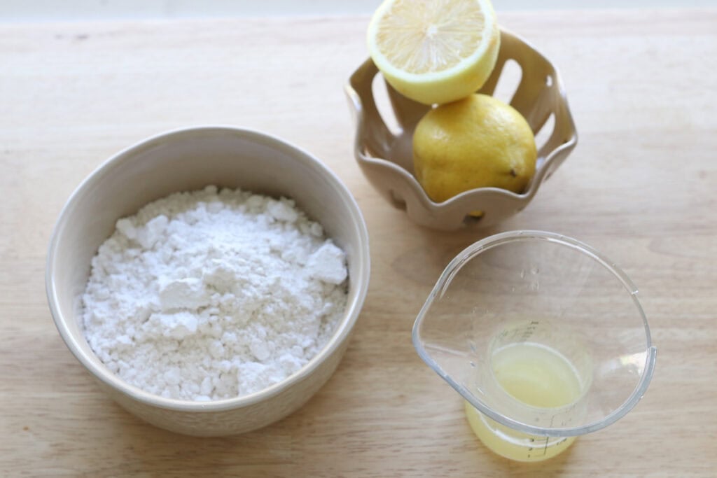 ingredients to make the glaze for Fresh milled glazed lemon cookies