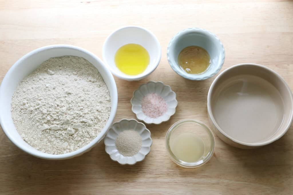 ingredients to make freshly milled einkorn sandwich bread