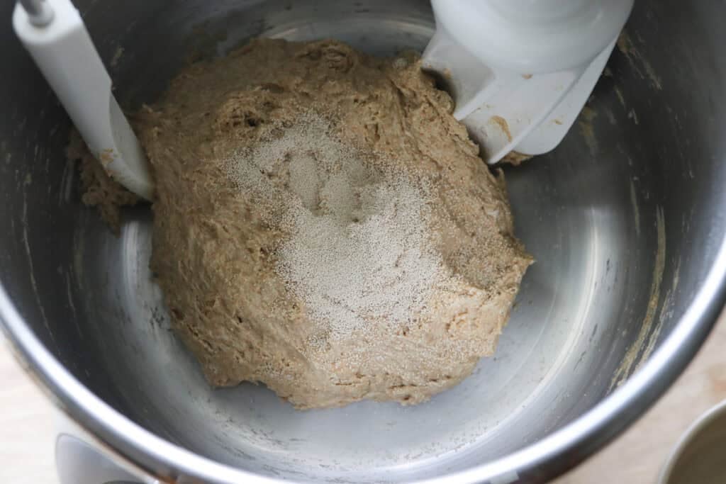 yeast added to the dough for freshly milled einkorn sandwich bread