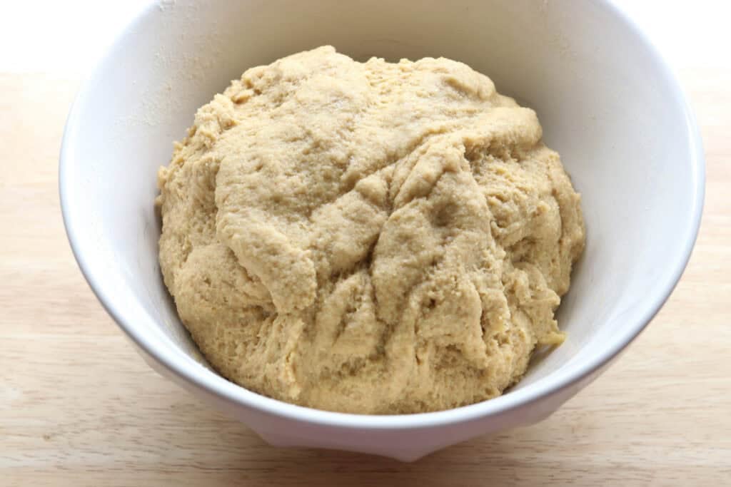 freshly milled lemon poppy seed dough in a white bowl 