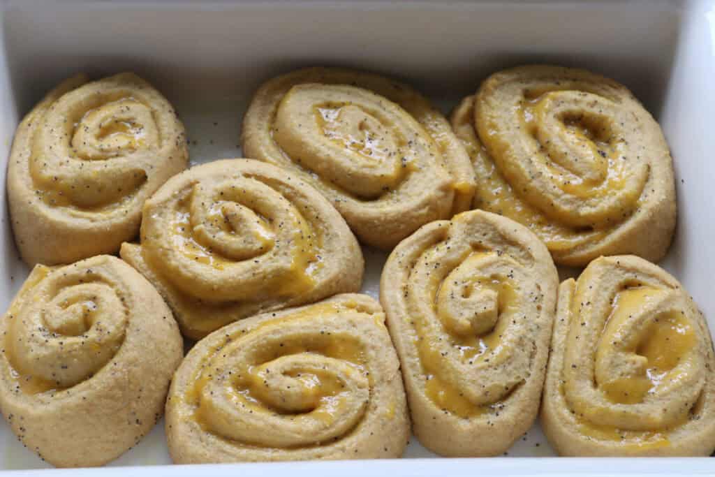 freshly milled lemon poppy seed rolls that have risen