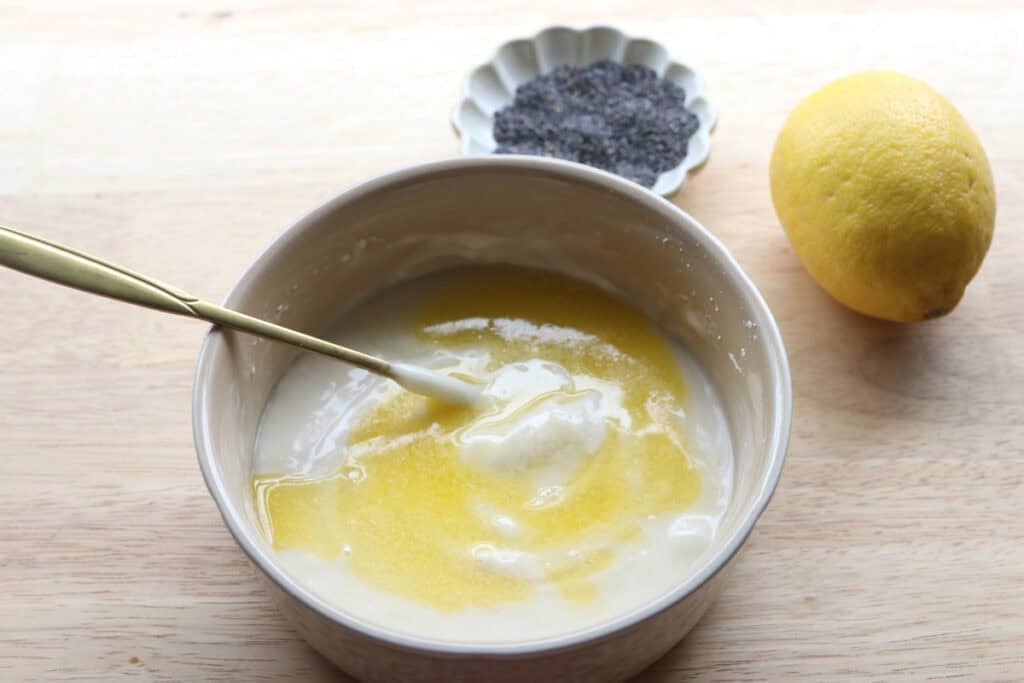 ingredients for the glaze for the freshly milled lemon poppy seed rolls