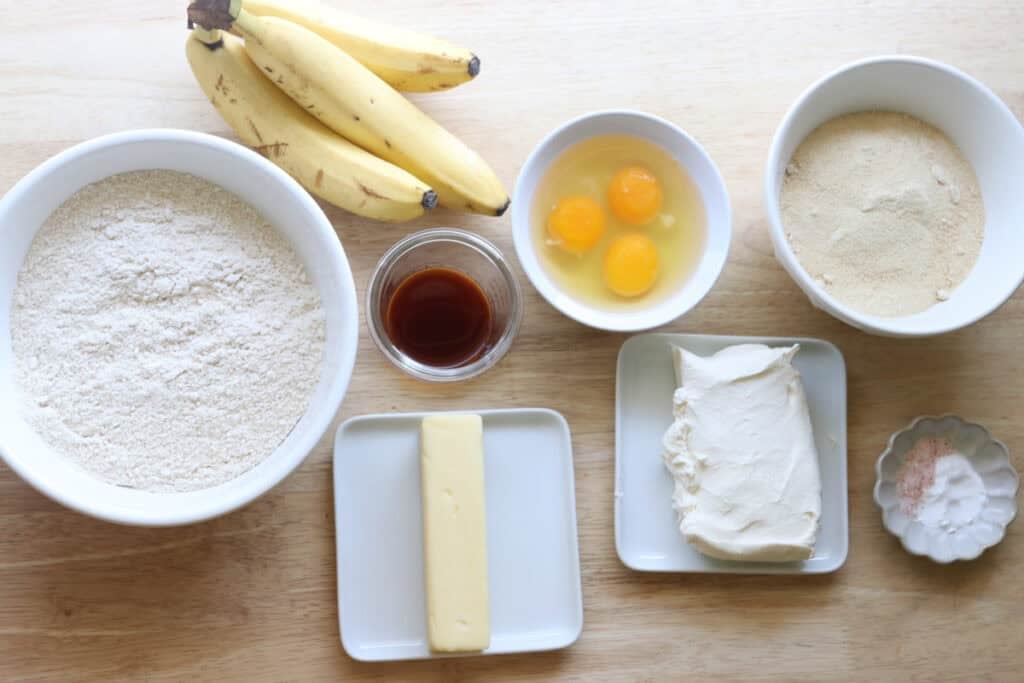 ingredients to make freshly milled frosted banana bars