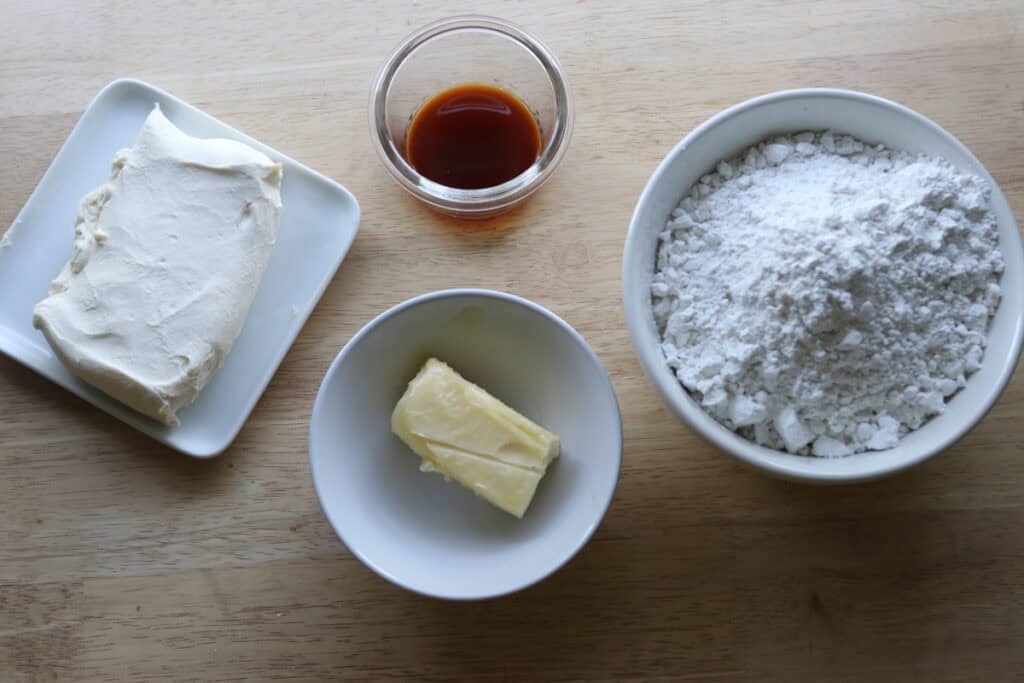 ingredients to make frosting for the freshly milled frosted banana bars