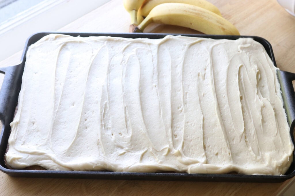 freshly milled banana bars that have been frosted