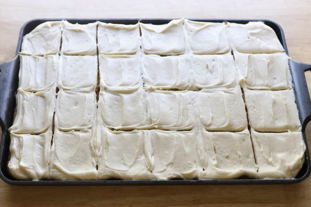 freshly milled frosted banana bars cut into 24 pieces