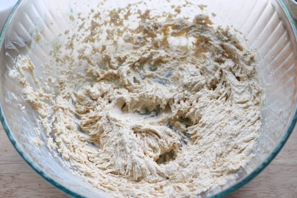 butter and sugar creamed together for the Freshly milled orange almond poppy seed cake
