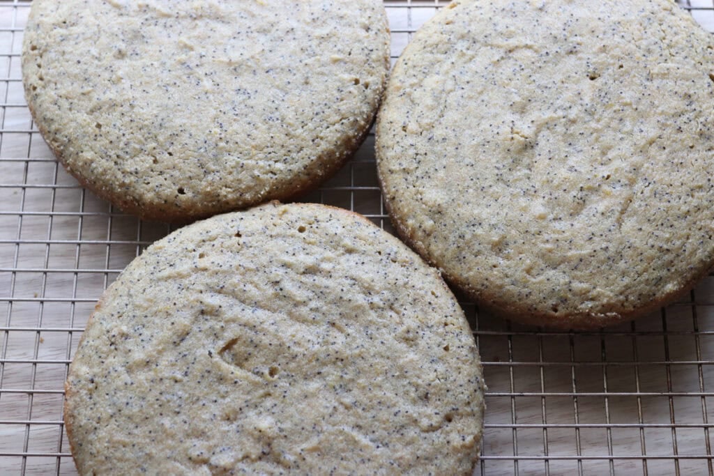 3 Freshly milled orange almond poppy seed cakes
