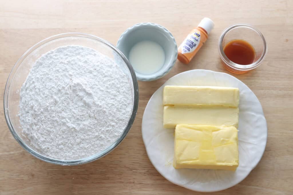 ingredients for the buttercream for Freshly milled orange almond poppy seed cake