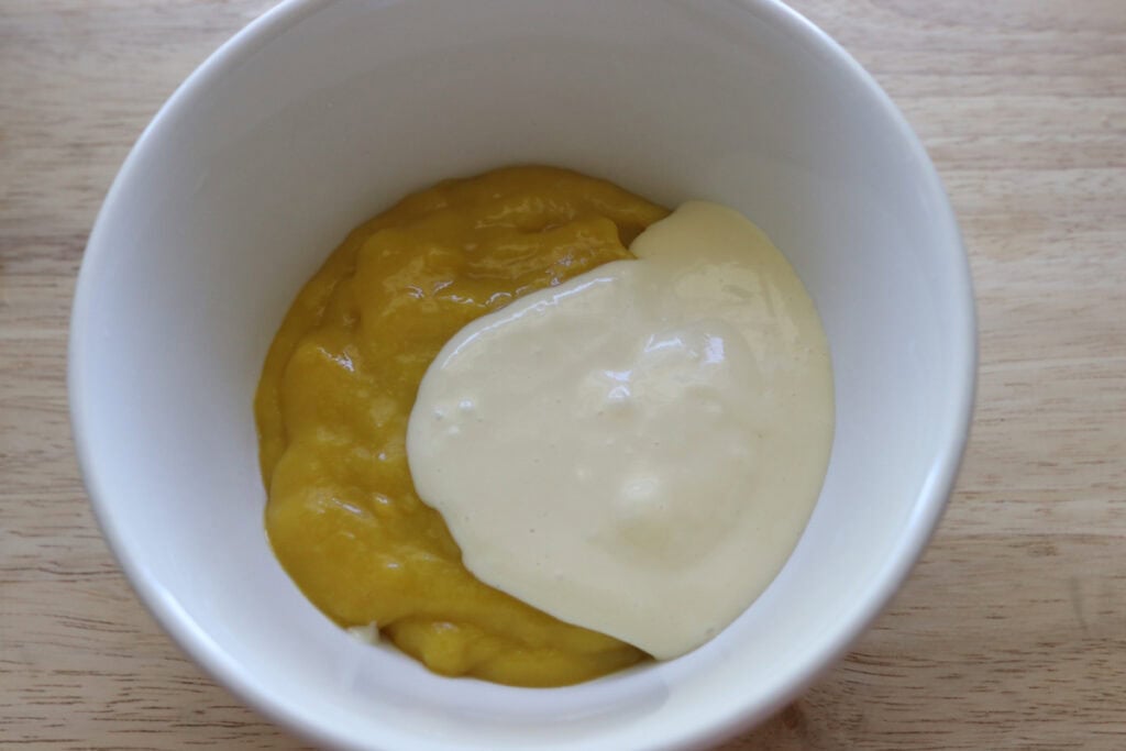 cheesecake filling added to mango puree 