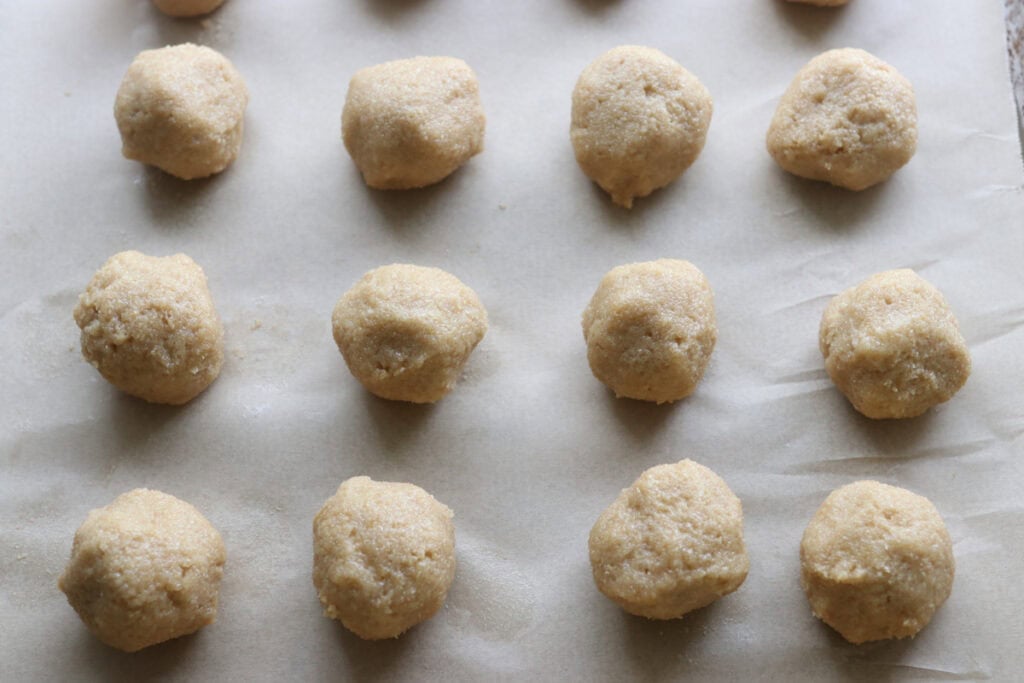 Freshly milled cake pop dough formed into balls
