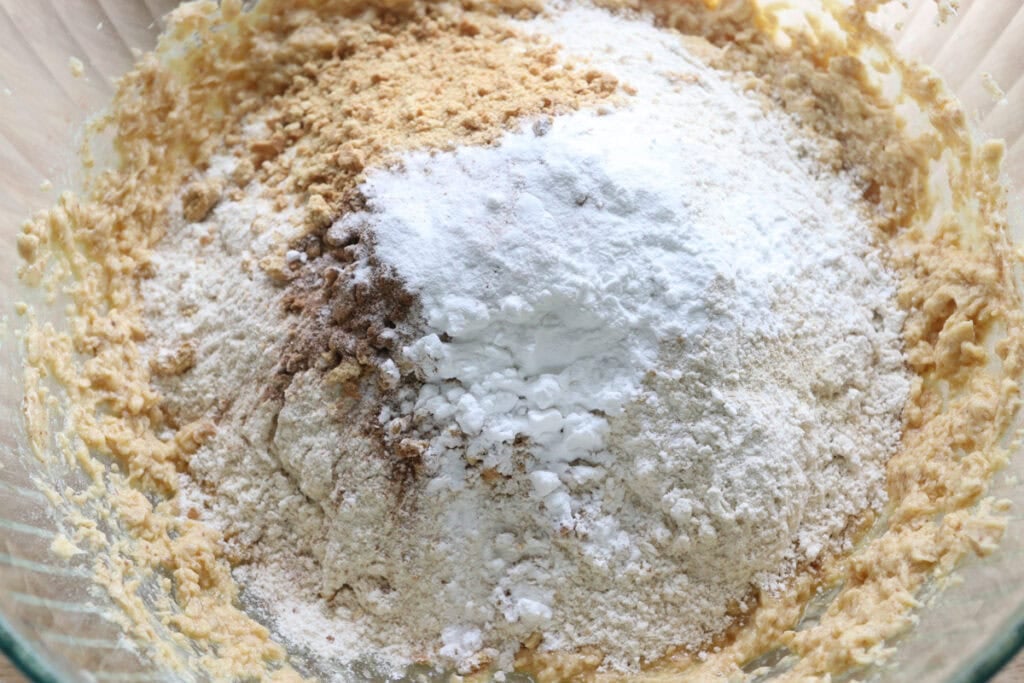 flour and graham cracker crumbs added to the freshly milled blueberry cheesecake oatmeal cream pie dough