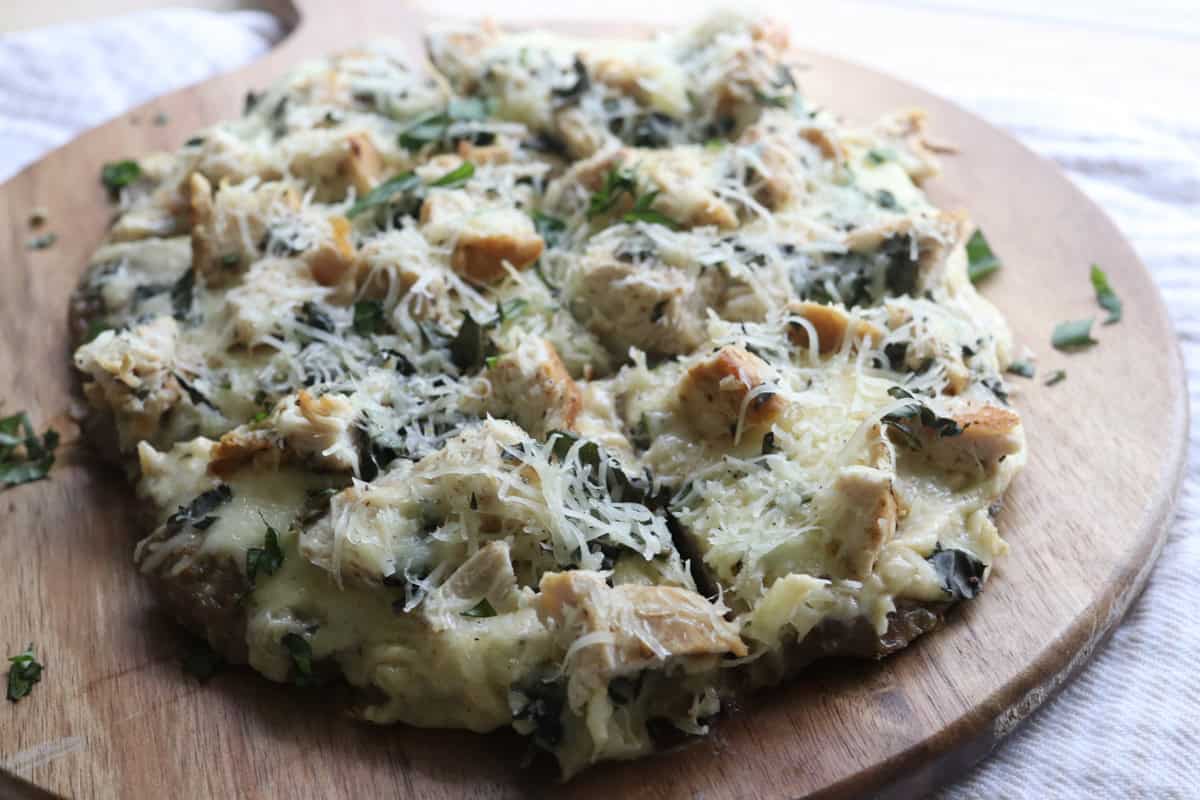 High Protein Chicken Crust Chicken Alfredo Pizza