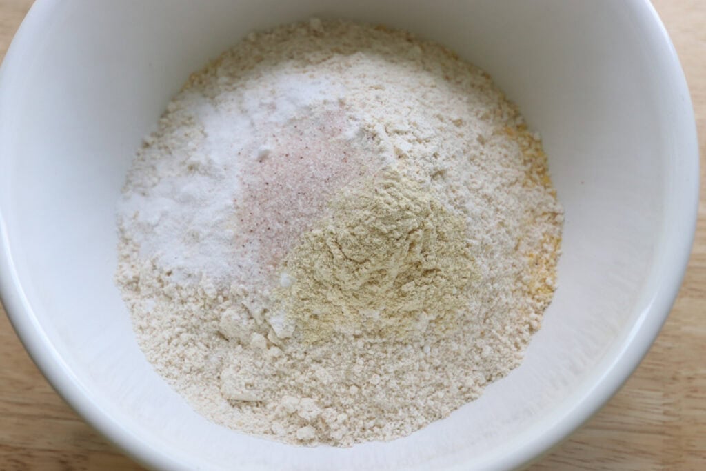 dry ingredients in a bowl to make freshly milled hush puppies