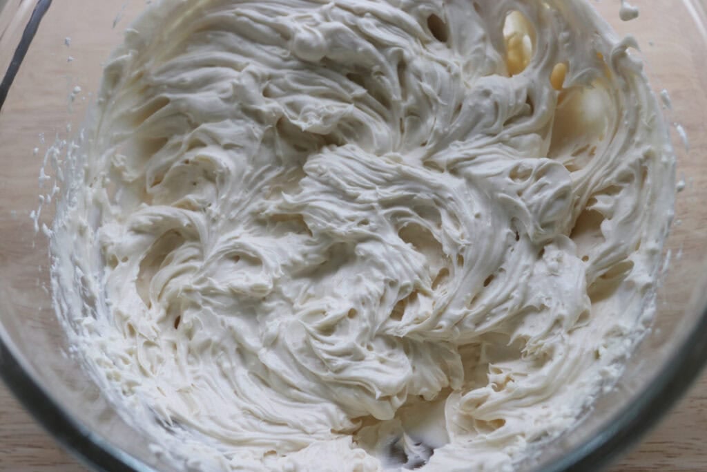 Mascarpone icing in a bowl for freshly milled tiramisu cookies